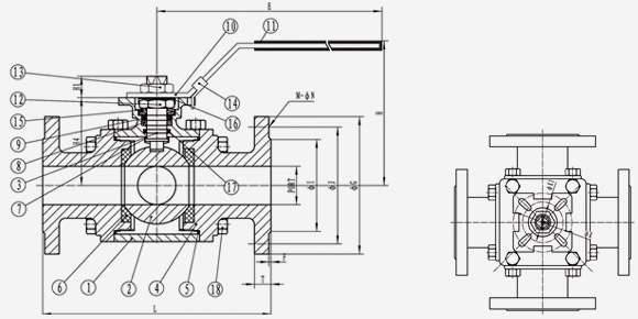 4WAY Flanged L/T Ball Valve-QF408MF